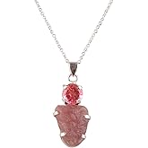 Natural Strawberry & Bi Color Quartz Crystals Prong Pendant Necklace, Birthstone, Healing Gemstone, Birthday, Mothers Day Gift Jewelry, Occasion Wear, Gift for Her (C)