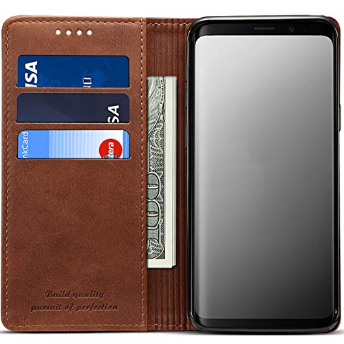 Wallet Case Compatible Samsung Galaxy S10 Plus (2019), Magnetic Stand View Premium PU Leather Flip Cover Purse Folio Case [Kickstand Feature] ID & Credit Card Slots Pockets for S10+ 6.4 inch Brown