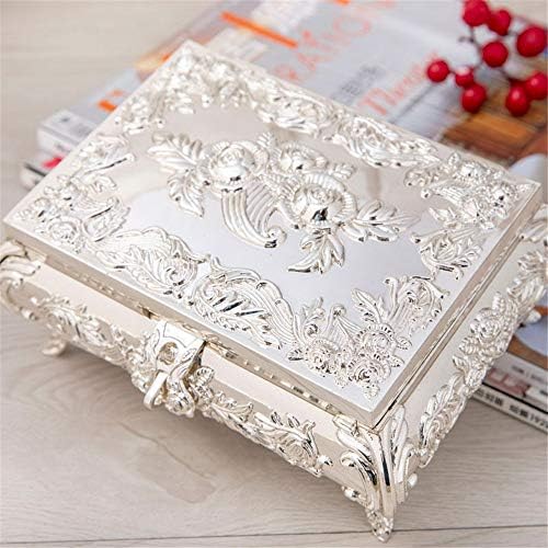 高級ジュエリーボックス メタルヨーロッパスタイルの創造三次元の彫刻ジュエリーボックスレトロシルバーホームデスクトップジュエリー収納ボックス ジュエリーボックス Color Silver 18 2x14 6x8 5cm Size 贈り物