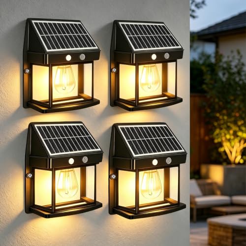FASENZA Lámpara Solar Exterior: 400 Lúmenes, 3000K, Batería 1500mAh, Carga 6h / Iluminación 24h, IP65, Lámpara Decorativa para Jardín, Patio, Terraza, Valla, Pasillo, 2 Años de Garantía, 4 Piezas