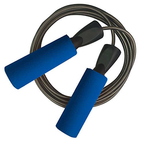 MAXSOINS Professional Adjustable Steel Wire Jump Rope with Carrying Pouch by Fitness Factor Ergonomic,Durable,Easy to Adjust Premium Jump Rope All Heights and Skill Levels,Blue Black
