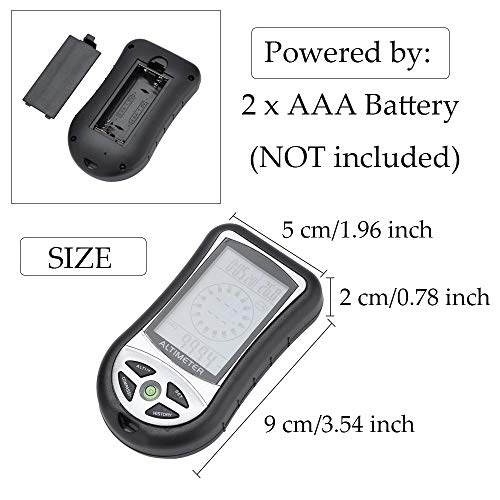 Multi-function 8 in 1 Electronic Handheld Compass Altimeter Barometer Thermometer Weather Forecast Time Calendar Digital Altimeter LED Back-light Forecast Thermometer for Camping Hiking Climbing