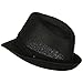 Solid Band Summer Straw Fedora - Black Black W20S58B