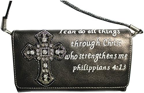 Bible Verse Rhinestone Cross Women's Wallet in 5 Colors (Pweter)
