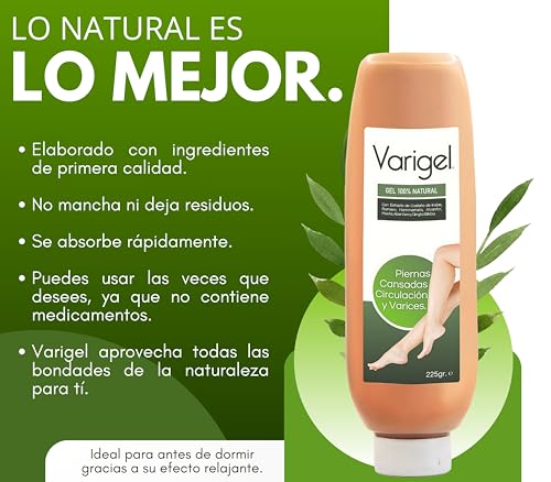 Sin Dolor Gel para Piernas Cansadas y Varices - Varigel 225 gr - Mala circulación y Arañitas - Con Castaño de Indias y Hammamelis