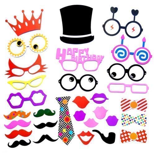Weddecor 31pcs Funny Colourful Selfie Photo Booth Props for Party Decoration, Gathering, Birthday, Wedding, Comic themed party