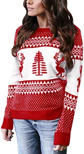 Finwel Women 's Christmas Ugly Pullover Sweaters Holiday Patterns Reindeer Tree Crew-Neck Knit Sweater Long Sleeve,S-XL