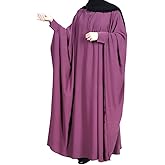 BooW Muslim Women Batwing Abaya Dress Front Zipper Kaftan Islamic Maxi Dress Middle East Robe (164# Purple) One Size