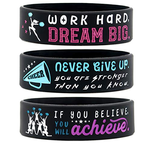 12-Pack-Cheerleading-Wristbands-with-Motivational-Quotes-Wholesale-Bulk-Bracelets-for-Cheer-Party-Favors-Supplies-Giveaway-Gifts-for-Cheerleading-Team-Ladies-Size-for-Girls-Women-Cheerleaders