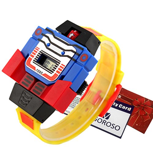 VIGOROSO Boys Children Kids Digital Pu Watch Transformers Bumblebee Cartoon Wristwatch (Yellow Band)