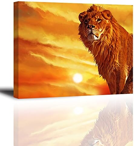 Baiduart Lion Canvas Wall Art, HD Sunset Canvas Prints Painting (Waterproof, Hook Mounted, 1" Thick)