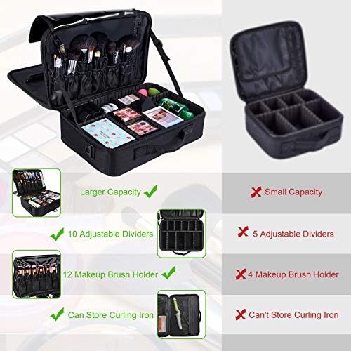 EYNSCOEN 3 Layer Makeup Bag,15.75in Large Women Makeup Organizer Bag Travel Makeup Train Case, Waterproof Cosmetic Bag Case Adjustable Divider, Professional Portable Makeup Brush Storage Bag, Black 6 EYNSCOEN 3 Layer Makeup Bag,15.75in Large Women Makeup Organizer Bag Travel Makeup Train Case, Waterproof Cosmetic Bag Case Adjustable Divider, Professional Portable Makeup Brush Storage Bag, Black