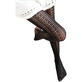 SurBepo Women Fishnet Hollow Out Knitted Patterned Thick Warm Stockings Tights Vertical Strips Pantyhose For Female