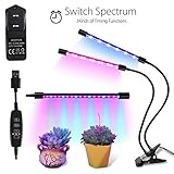 18W Indoor Plants Grow light Timing Function Switch Spectrum Red Blue Red-Blue 3 Switch Modes Dual Head 36 LED Chips 3 6 12 H Timer Adjustable Gooseneck 5 Dimmable Levels