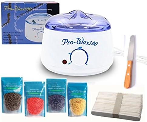 Wax Warmer Hair Removal Kit with 4 Packs different flavors Hard Wax Beans and 20 Wax Applicator Sticks and 1 Stainless steel Melted Wax Stir Stick