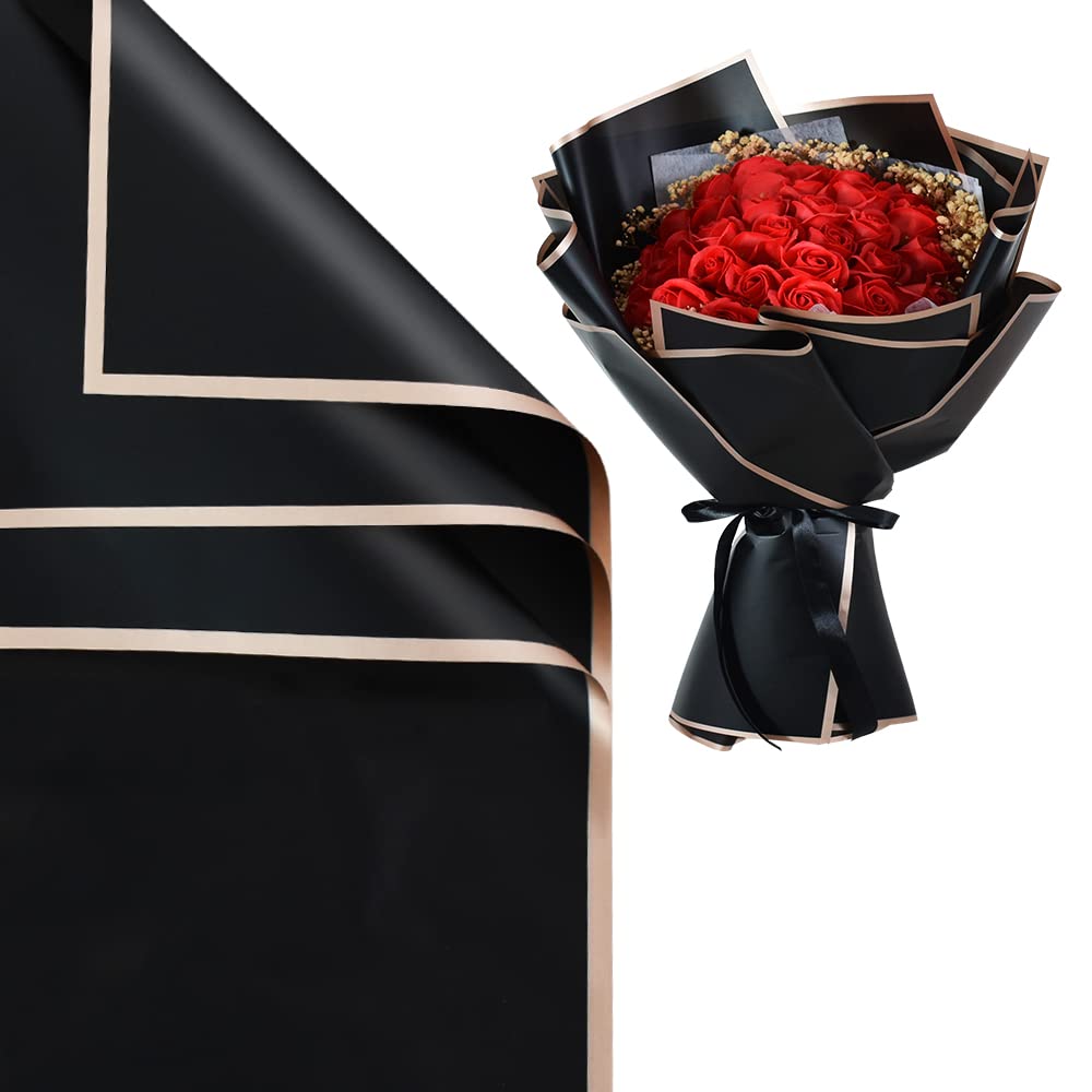 Photo 1 of BEISHIDA 40 Sheets Black Wrapping Paper, Black Floral Paper, Bouquet Paper, Matte with Gold Edges Paper for Graduation Christmas Valentine's Day Birthdays Flowers Bouquet Gift Wrapping
