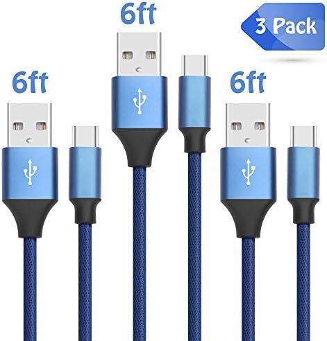 SIXNINE69 USB Type C Cable 3 Pack 6FT Nylon Braided USB Type A to C Fast Charger Cord for Samsung Galaxy Note 8 S8 S8 Plus,LG V30 G6 G5 V20,Google Pixel,Moto Z2,Nintendo Switch,Macbook (Blue)
