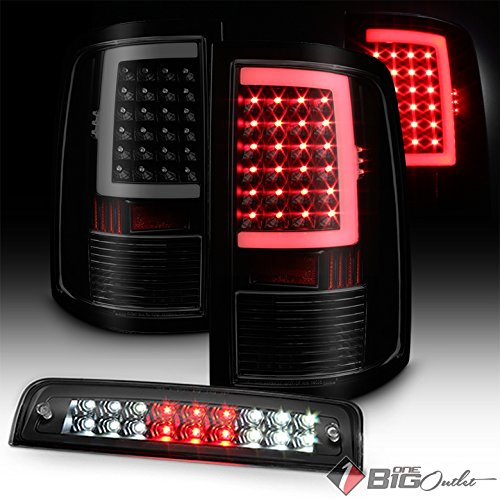 2010-2017 Ram 1500/2500/3500, 2009 Ram 1500 Black Smoke Light-Bar LED Tail Lights + LED 3rd Brake Lamp 2010
