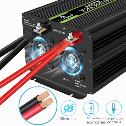 NOVOPAL Pure Sine Converter 5000W 10000W Inverter 24V 220V | 5 m Remote Control with Error Codes, 2 EU Sockets, LCD Screen, for Car, Caravan, Boat, Camping, Travel