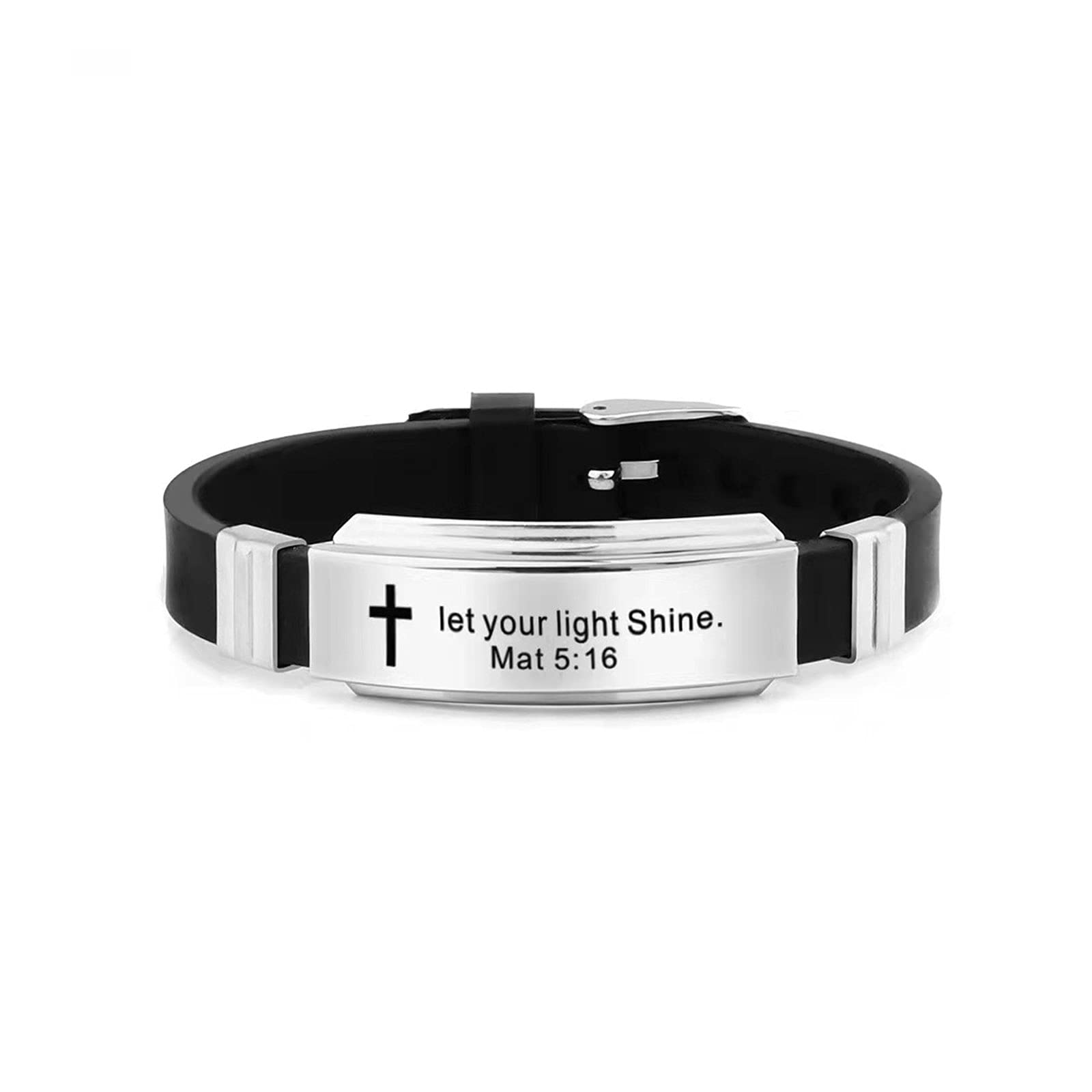 KunBead Jewelry Mens Cross Religious Christian Silicone Engraved Bracelet Wristbands with Scripture Quote Bible Verse Inspiring Gift for Women