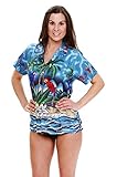 Funky Hawaiian Blouse, Parrot, turquoise, M