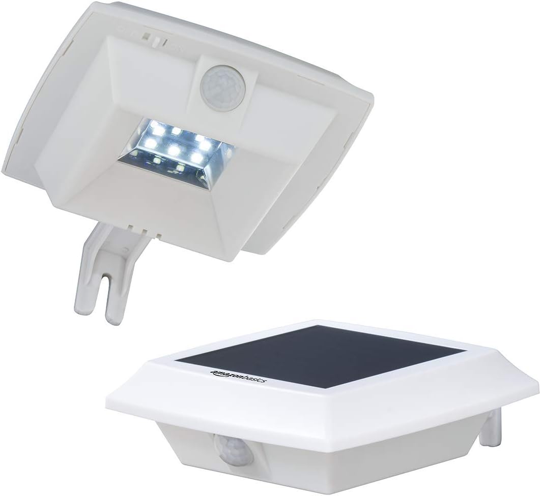 AmazonBasics Solar-powered Motion Sensor Security Wall Light for Porch, Yard, and Patio - 8 LED, 100 Lumen, 2-Pack