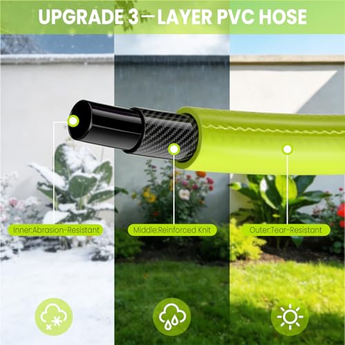 Bietor Retractable Garden Hose Reel, 1/2“ x 30m+2m Upgraded UV Resistant Heavy Duty Wall Mounted Hose Reel with 10 Patterns Nozzle, Any Length Lock, Slow Return System, 180°Swivel Bracket