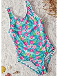 Aleumdr - Bañador de verano multicolor con estampado de flores para niñas de 4 a 8 años