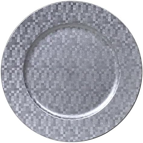 Elegant Charger Plates with Shimmering Metallic Squares Design, Set of 4 (Silver)