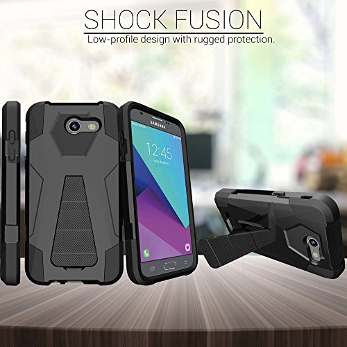 MINITURTLE Case Cover Compatible w/Samsung Galaxy J3 Emerge, J3 Eclipse, Luna Pro 2017 [Shock Fusion] Shock Absorbing Case with Kickstand - Basketball Hoop - Thumbnail 2