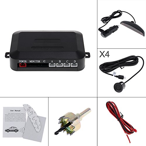 ePathChina LED Display Car Reverse Backup Radar with 4 Parking Sensors Car Parking Radar Monitor Detector System Back Light Display (Gray)