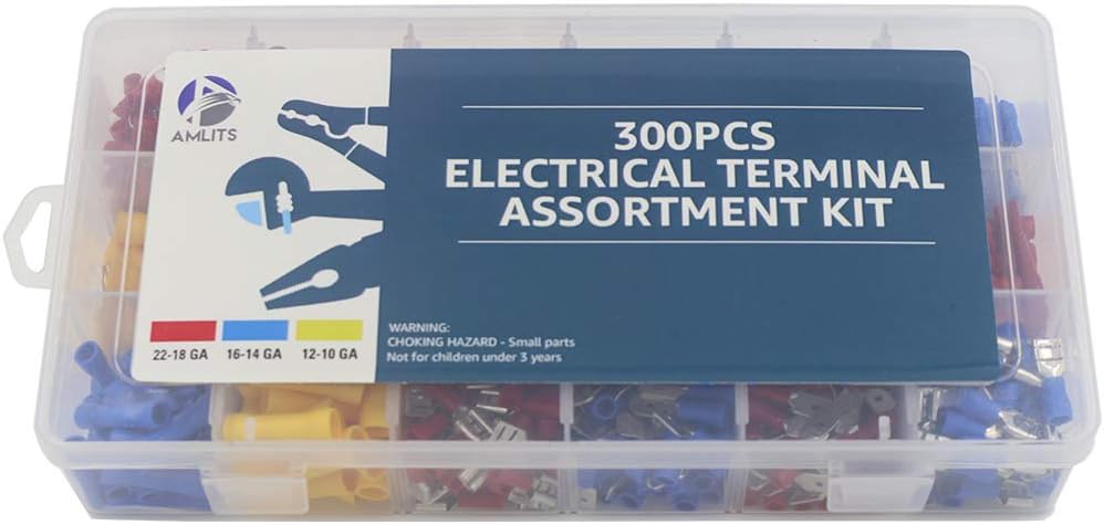 Amlits 300 PCS Insulated Wire Electrical Connectors - Butt, Ring, Spade, Quick Disconnect - Crimp Terminals Connectors Assortment Kit: Home Improvement