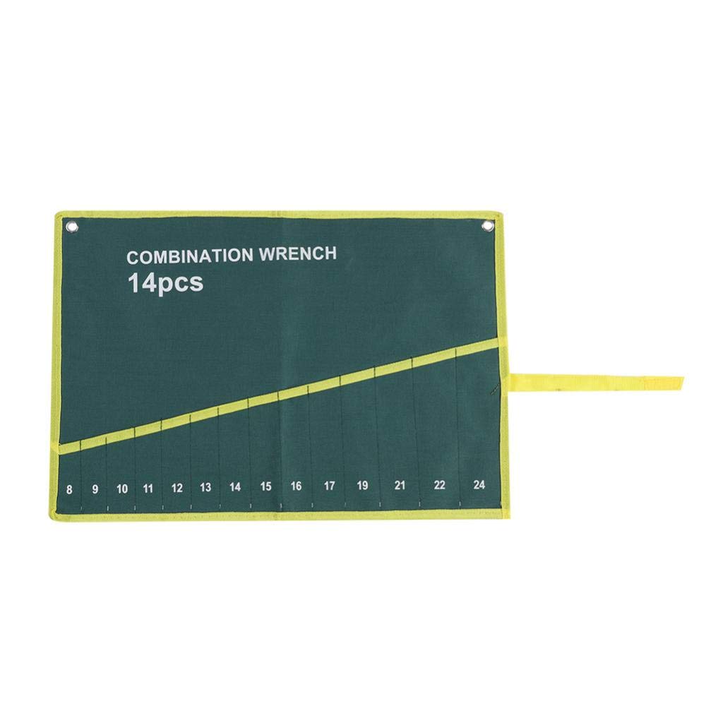 Green Color Set Wrench Pockets Multi-Pocket Canvas Roll Up Tools Storage Bag Spanner Plier Wrench Holder Organizer(04)