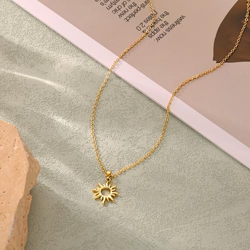 Tewiky Women's Sun Chain - 14K Gold Plated / Silver Layering Necklace with Sun Pendant Chain for Women Girls Waterproof Girls Gifts
