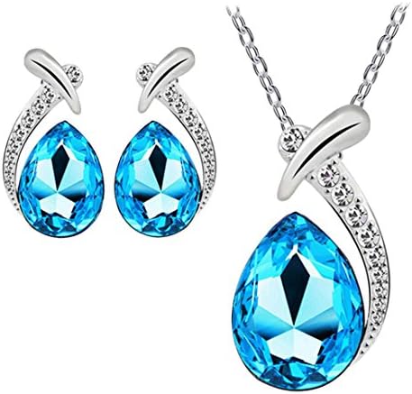 Women Jewelry Set,Toponly Women Crystal Silver Fish Necklace Stud Earring Jewelry Set (sweet Light Blue)