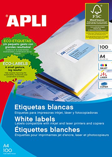 Apli 001668 - Box of 100 White Labels for Printer 105X291