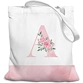SZERE Pink Initial Flower Coquette Canvas Tote Bag for Women & Teens