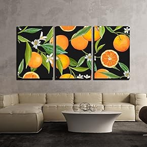 Vector Seamless Pattern Orange Fruits Background x3 Panels