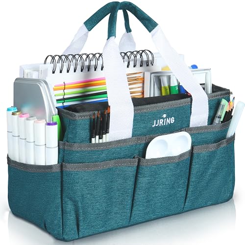 JJRING Craft Organizer Tote Bag Art Storage Caddy Bluish Green