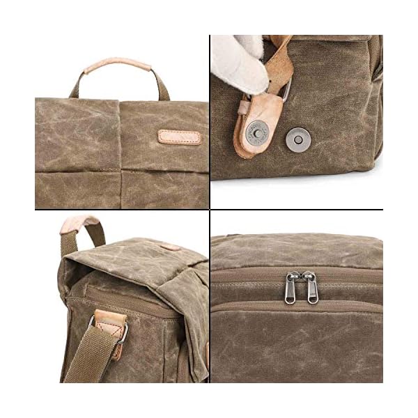 Neuleben Wasserdicht Vintage Kameratasche DSLR SLR Fototasche Canvas Umhängetasche für Spiegelreflexkamera Systemkamera Objektive Zubehör (Dunkelgrau) – Bild 8