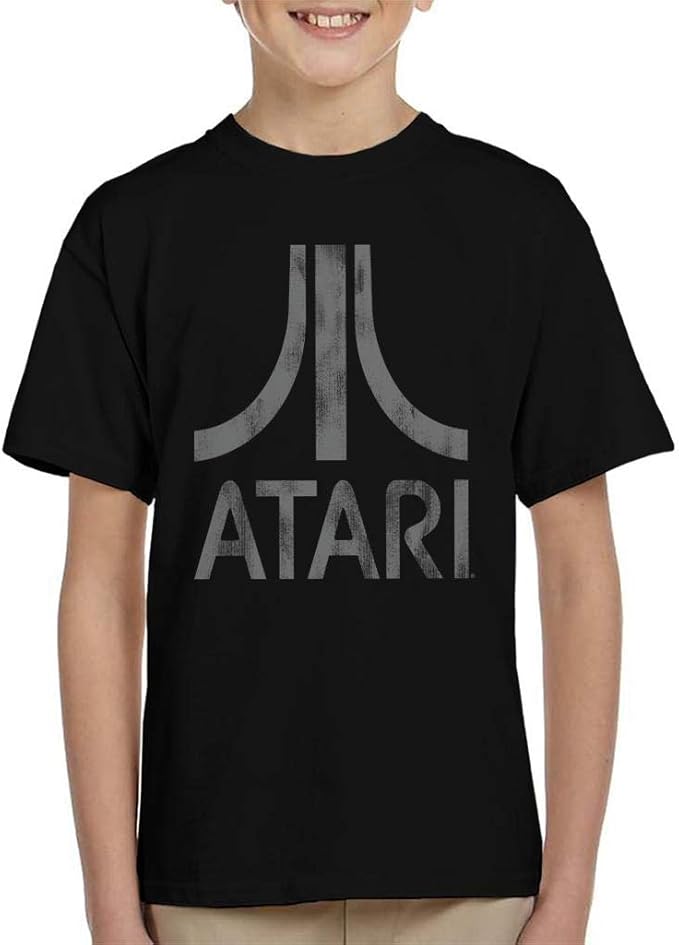 Atari Classic Logo Distressed Grey Kid's TShirt Amazon.co.uk Clothing