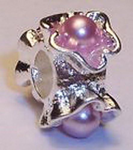 Glamorise Beads #13838 Lavender Pearl Flower Silver Plated Spacer Bead Gift for European Charm Bracelet