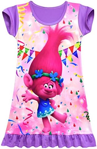 ZHBNN Trolls Toddler Little Girls Nightgown Cartoon Pajamas Princess Dress