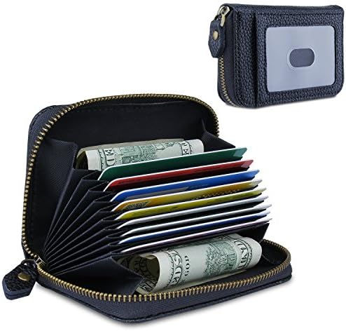 FENGGU Wallets for Women Credit Card Holder Leather Wallet Zipper Purse Minimalist Wallet Slim Style Black