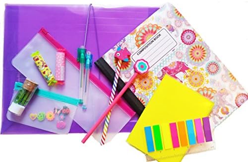 School or Office Supplies Set: Notebooks, Pens, Pencils, Folders, Sticky Tabs, Erasers, Paper Clips, 19 Piece Set!