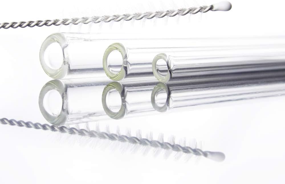 Handmade Glass Drinking Straws - Set of 3 with Cleaning Brush, Multiple Sizes, Straight, Reusable - Made in USA by Firebeard Glass