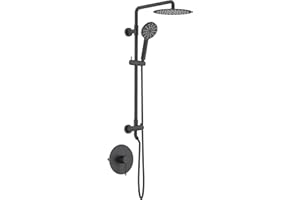 KIBI Circular Wall Mounted Rain Shower Column | 2-Function Shower Faucet System with Rough-In Valve | Solid Brass Construction for Reliable Water Flow and Temperature Control (Matte Black, KSC403)