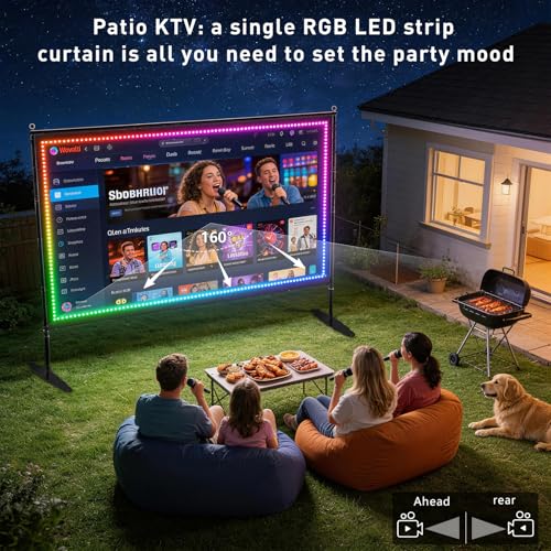 150 inch Projector Screen with Stand, USB String Lights Connection 16:9 4K HD Portable Movie Screen Indoor Outdoor,Wrinkle-Free Foldable Projection Screen for Home Theater Backyard, Office, Travel