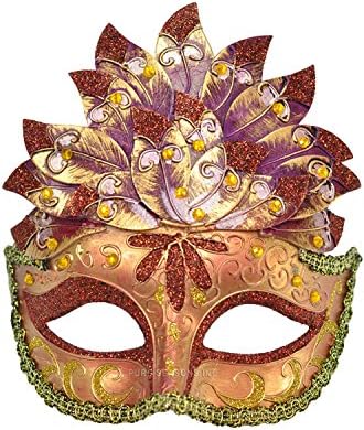 Pure Seasons Colombina Leaf Venetian Mask (Maroon)-Standard