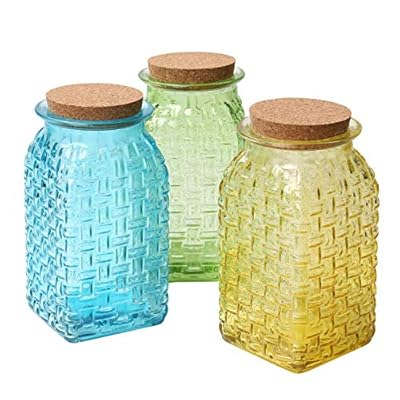 Art & Artifact 3-Piece Glass Basketweave Vase Set - Decorative Yellow, Green and Blue Jars with Cork Stopper Lids… 51KGnjGnZuL. SS400